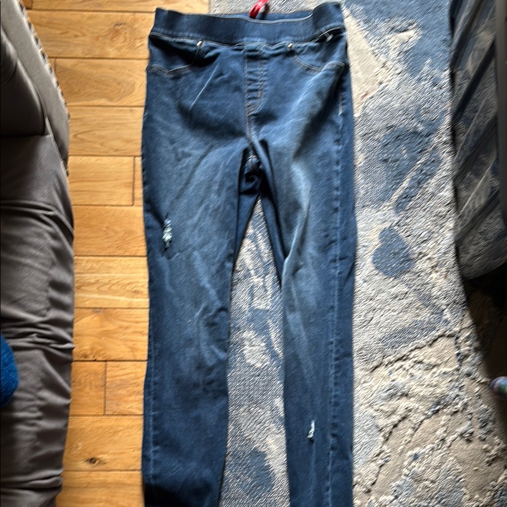 SPANX Blue Ankle Cropped Jeans Distressed Stretch Long size M - Picture 2 of 5
